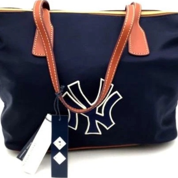 Dooney & Bourke New York Yankees Blue and Brown Tote with Leather Trim - Picture 1 of 8